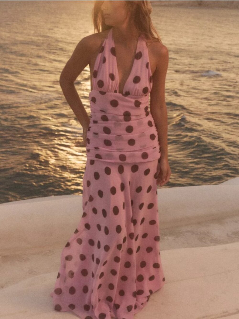 NWT Zara Pink and Brown Polka Dot dress
